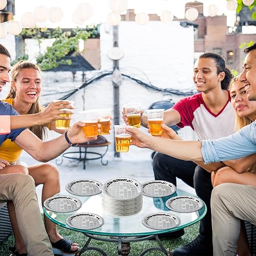 Miniatura 5 de TINSKY 50 platos de bola de discoteca plateados, suministros de fiesta de discoteca de los años 70, platos de despedida de soltera, decoraciones