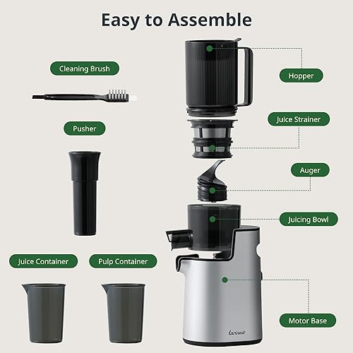 Miniatura 2 de Máquinas exprimidoras, exprimidor de prensa en frío con canal de alimentación grande de 4 pulgadas para frutas y verduras enteras, fácil de limpiar,