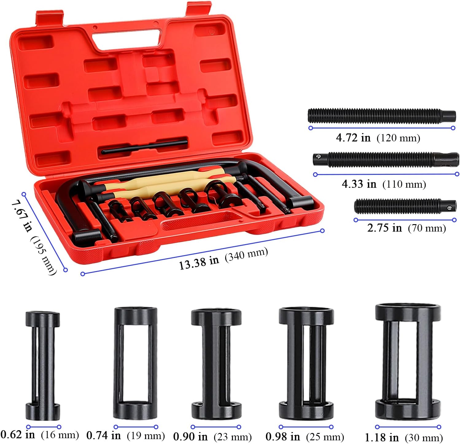 12 PCS Valve Spring Compressor Set, Valve Lapping Tool Kit with Extension Rods Solid C Clamp Lever Collet Pusher Adapters for Motorcycle Car ATV Small Engine Repair