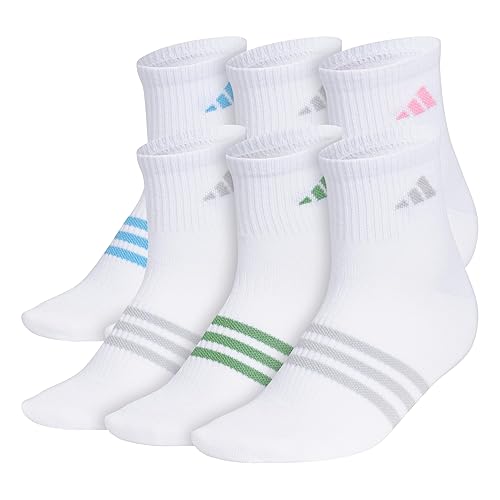 adidas womens Superlite Quarter Ankle Socks (6-pair Pack) - Medium - White/Blue Burst/Clear Onix Grey
