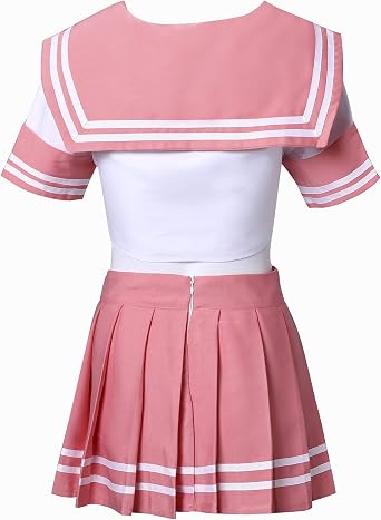 Japanese JK Uniform Cosplay School Uniform Pink Sailor Dress Costume with Socks