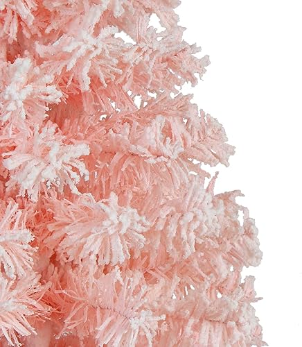Miniatura 3 de CCINEE Árbol de Navidad artificial rosa, mini árbol de Navidad rosa de 2 pies con escarcha de nieve flocada y soporte de plástico para porche, mesa