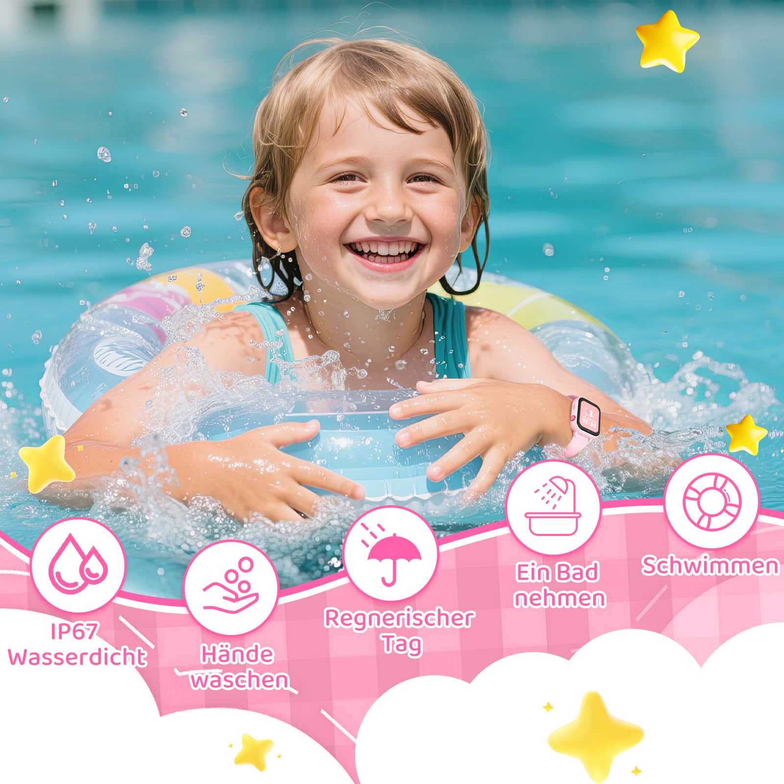 Montre connectée 4G pour Enfants avec Fonction d'appel Vocal, Montre-téléphone, Montre pour Enfants avec Appareil Photo Jeux réveil écran Tactile Fonction Appel étanche IPX7
