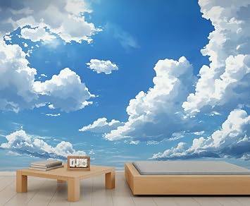 Blue Sky White Cloud Wall Mural - Natural Scenery Murals, Modern Large Wall Murals for Living Room, Sky Clouds Mural - 59" x 39.4" Not Peel n Stick