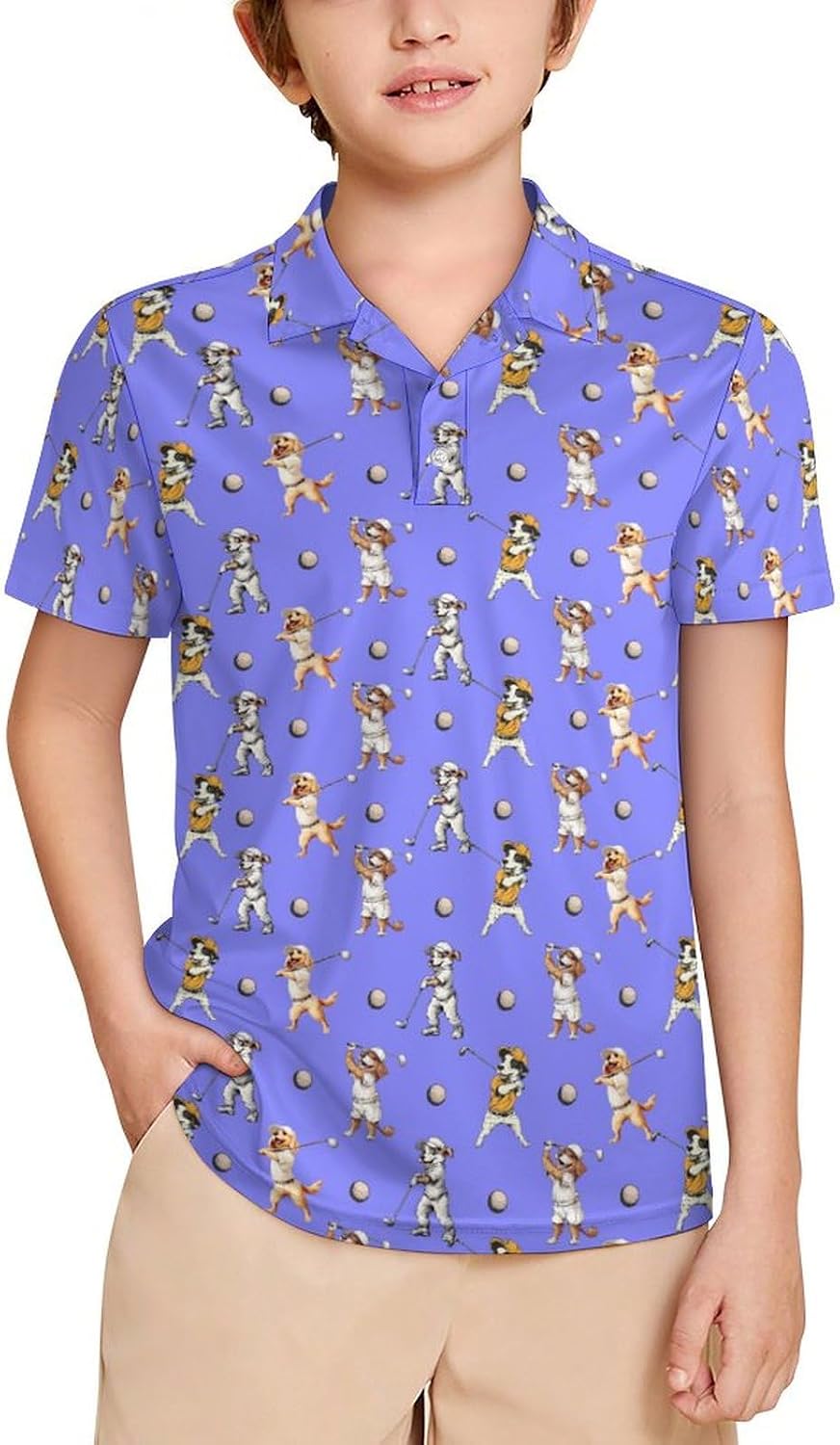 Boy's Polo Shirt Funny Short Sleeve Polo Shirts Button Down Shirt for Youth Teen