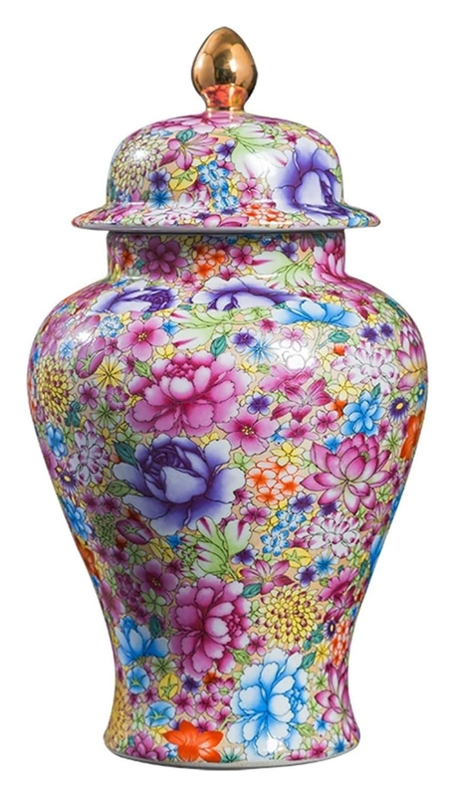 Vase Desktop Ceramics Enamel Temple Jar Chinese Living Room Decorations Flower Arrangement Hallway Antique Decorative(Temple Jar)