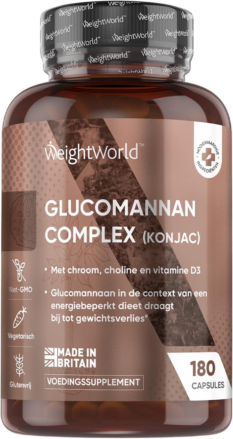 Glucomannan Konjac 3000 mg Complex – Natuurlijk glucomannan supplement met chroom & vitamine D3-180 Glucomannan capsules – Ondersteunt gewichtsverlies – Vegetarisch – Gemaakt in het VK – WeightWorld