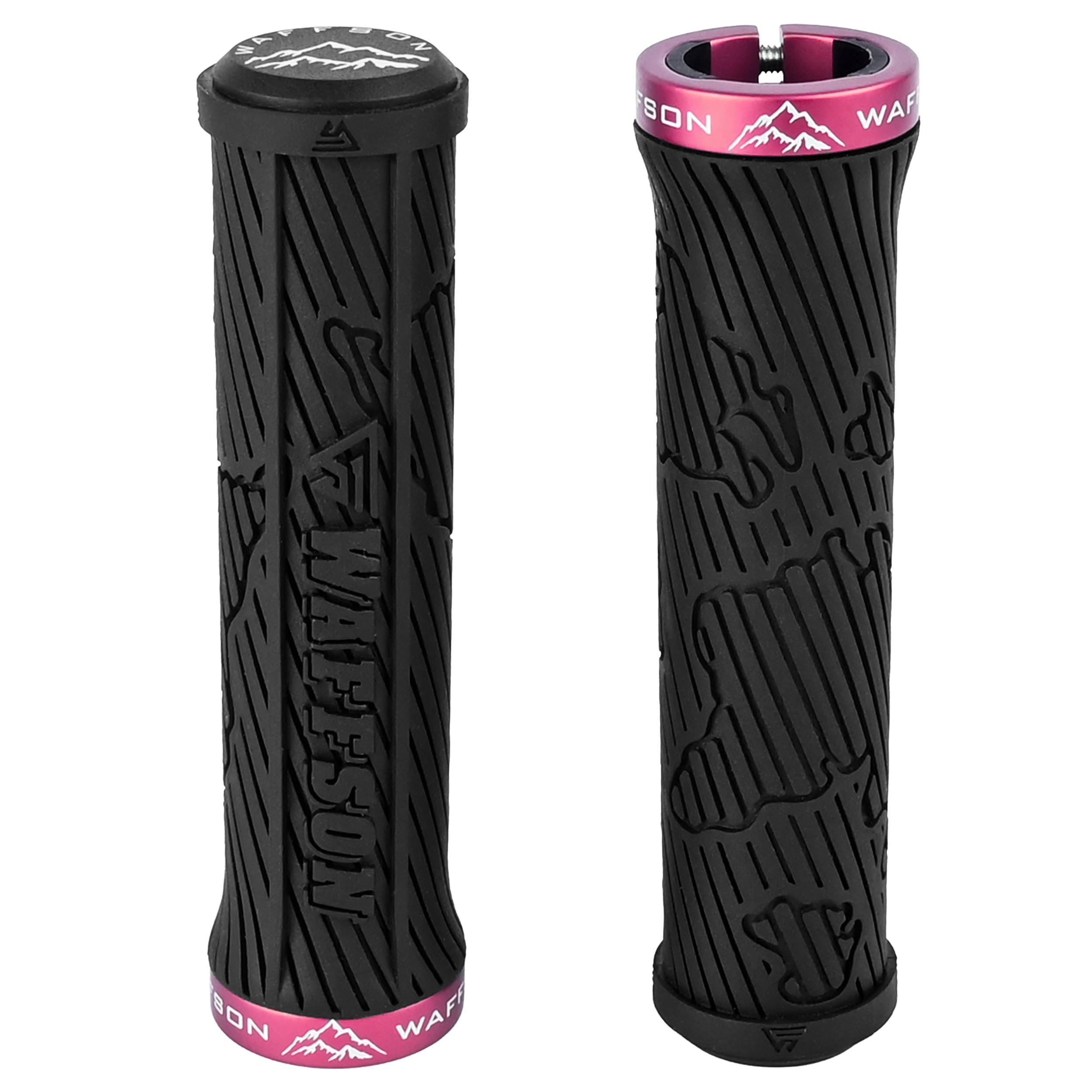 WFS World Map MTB Lock-on Grips – Single Clamp Ergonomic Anti-Slip Mountain Bike Handlebar Grips – Comfort Vibration Dampening for Trail, Enduro, Downhill – Black x Pink