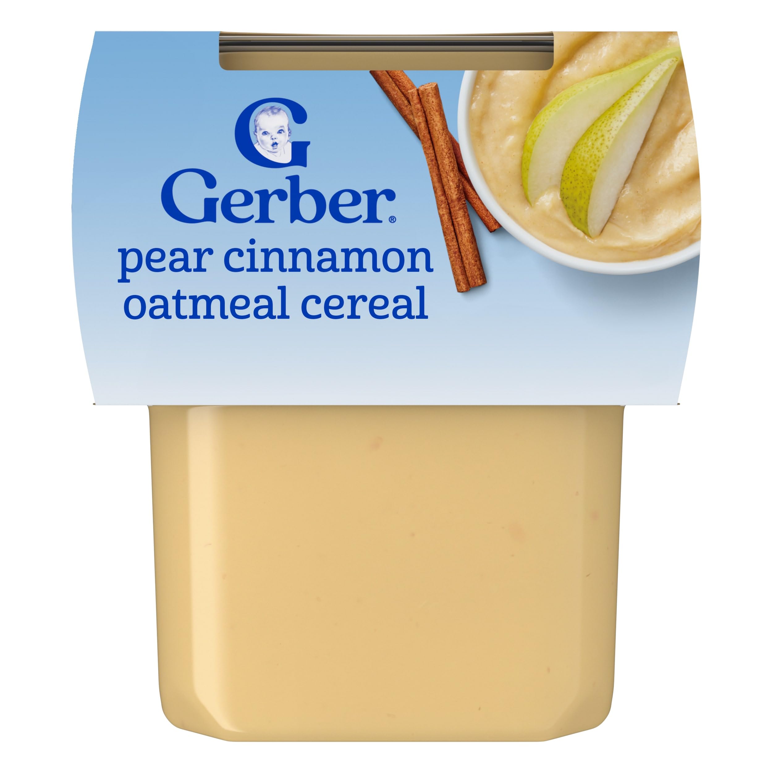Gerber Stage 2 Baby Food, Pear Cinnamon Oatmeal Cereal Tubs, Iron Helps Support Brain Development, No Added Colors or Flavors, Baby Oatmeal, 2-Pack