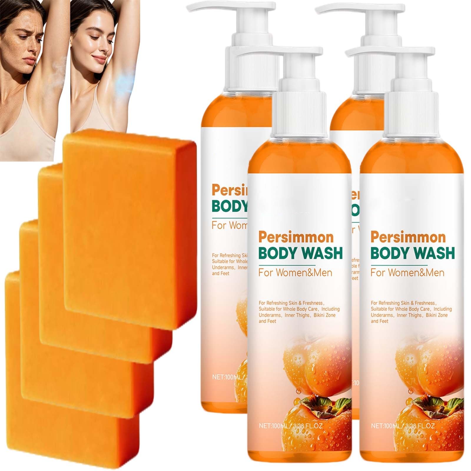 Persimmon mydło do ciała, kontrola zapachu, persimmon Body Wash, naturalne dezodoryzujące mydło persimmon, głębokie oczyszczanie ciała, kontrola zapachu Persimmon Bo/dy Wa/sh, Sensitive Skin (5 szt.)