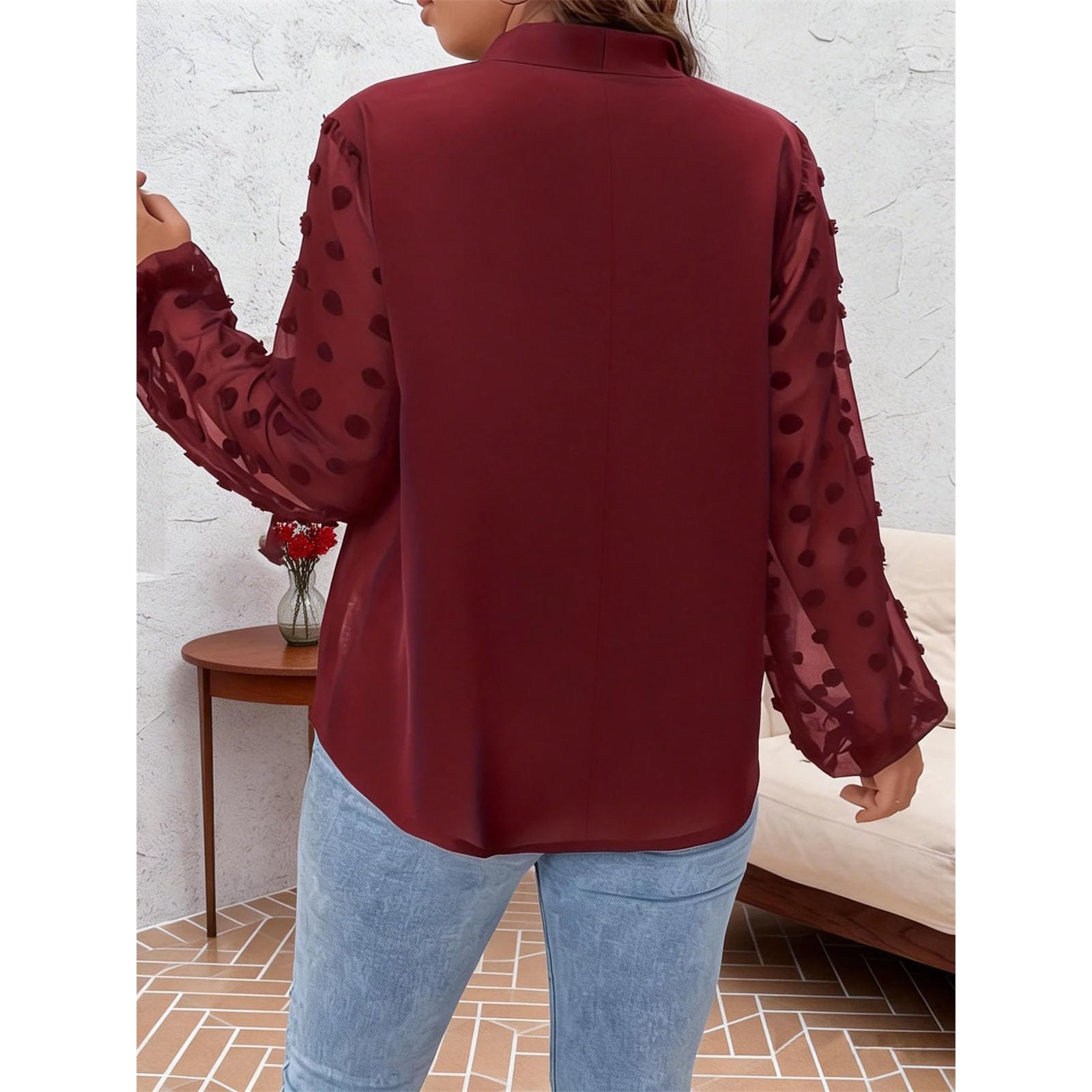 Camisa de manga larga para mujer, cuello con lazo, elegante, color liso, para oficina, uso diario