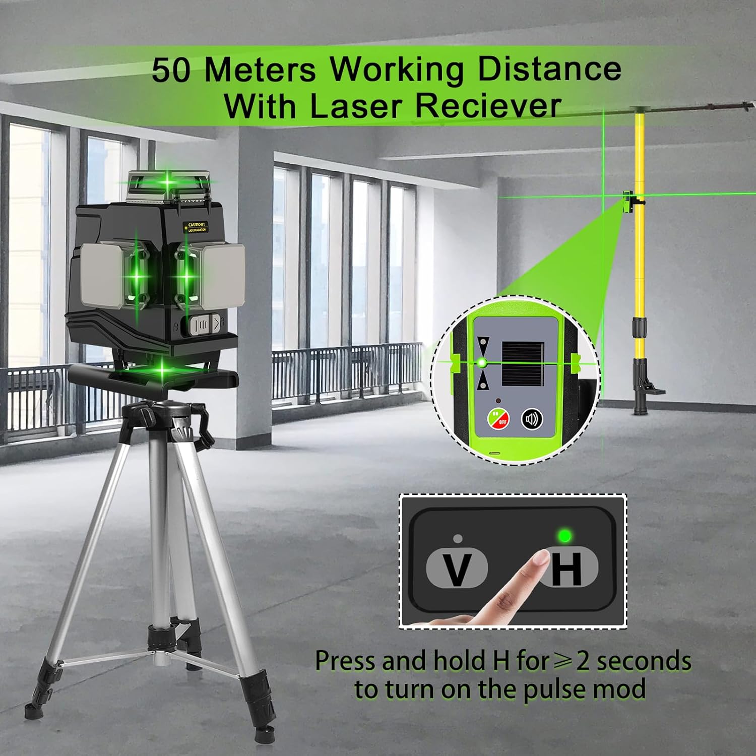 Laser level, Zokoun 360 self-leveling Laser Level 4D 16 lines green Laser Level with horizontal and vertical lines construction picture hanging, with magnetic bracket and 5000mAh lithium-ion battery