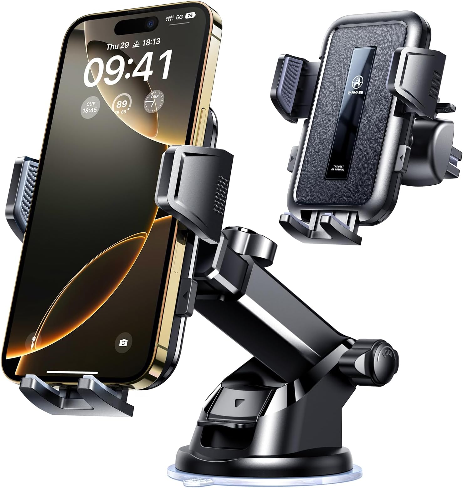 Sponsored Ad - VANMASS 【85+LBS Strongest Suction & Military-Grade Ultimate Car Mount【Patent & Safety Certs】 Cell Phone Holder Truck Stand for GPS Vehicle Dashboard Windshield Vent for iPhone Samsung, Clear Black