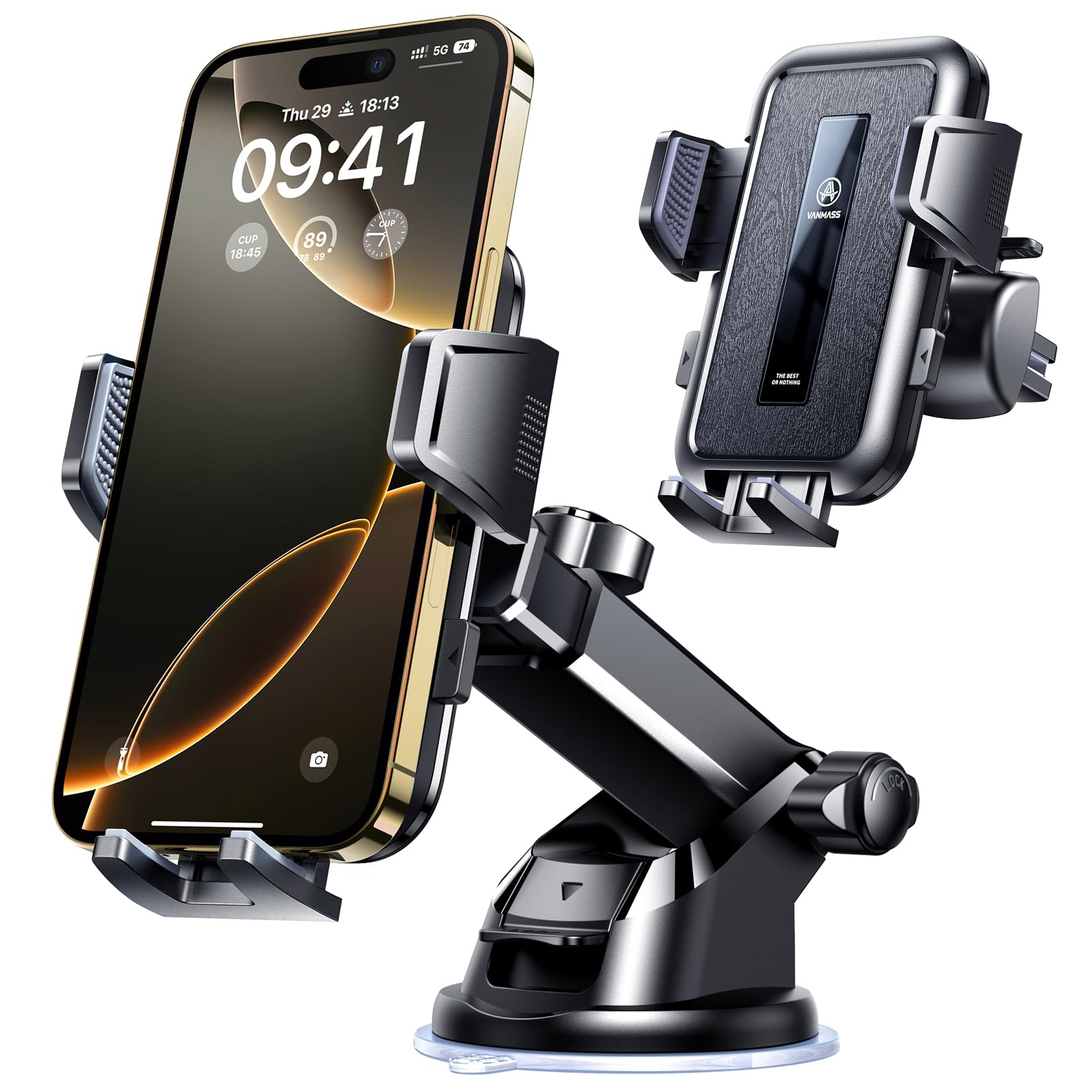 Sponsored Ad - VANMASS 【85+LBS Strongest Suction & Military-Grade Ultimate Car Mount【Patent & Safety Certs】 Cell Phone Holder Truck Stand for GPS Vehicle Dashboard Windshield Vent for iPhone Samsung, Clear Black