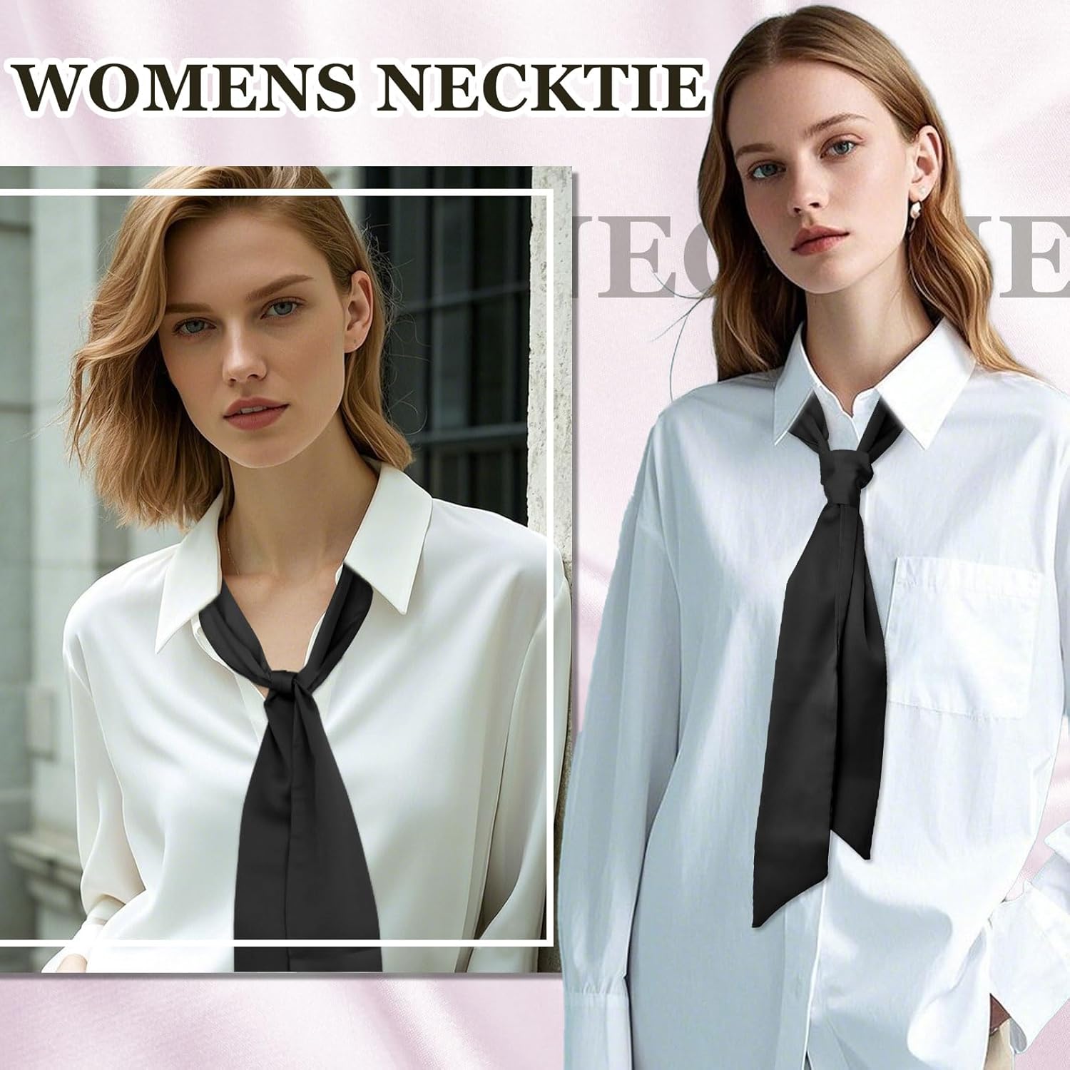 Bow Ties for Women Ribbon Self Tie Satin Necktie, Solid Color Skinny Scarf for Neck Hairband Handbag Belt Purse Hat - Image 3