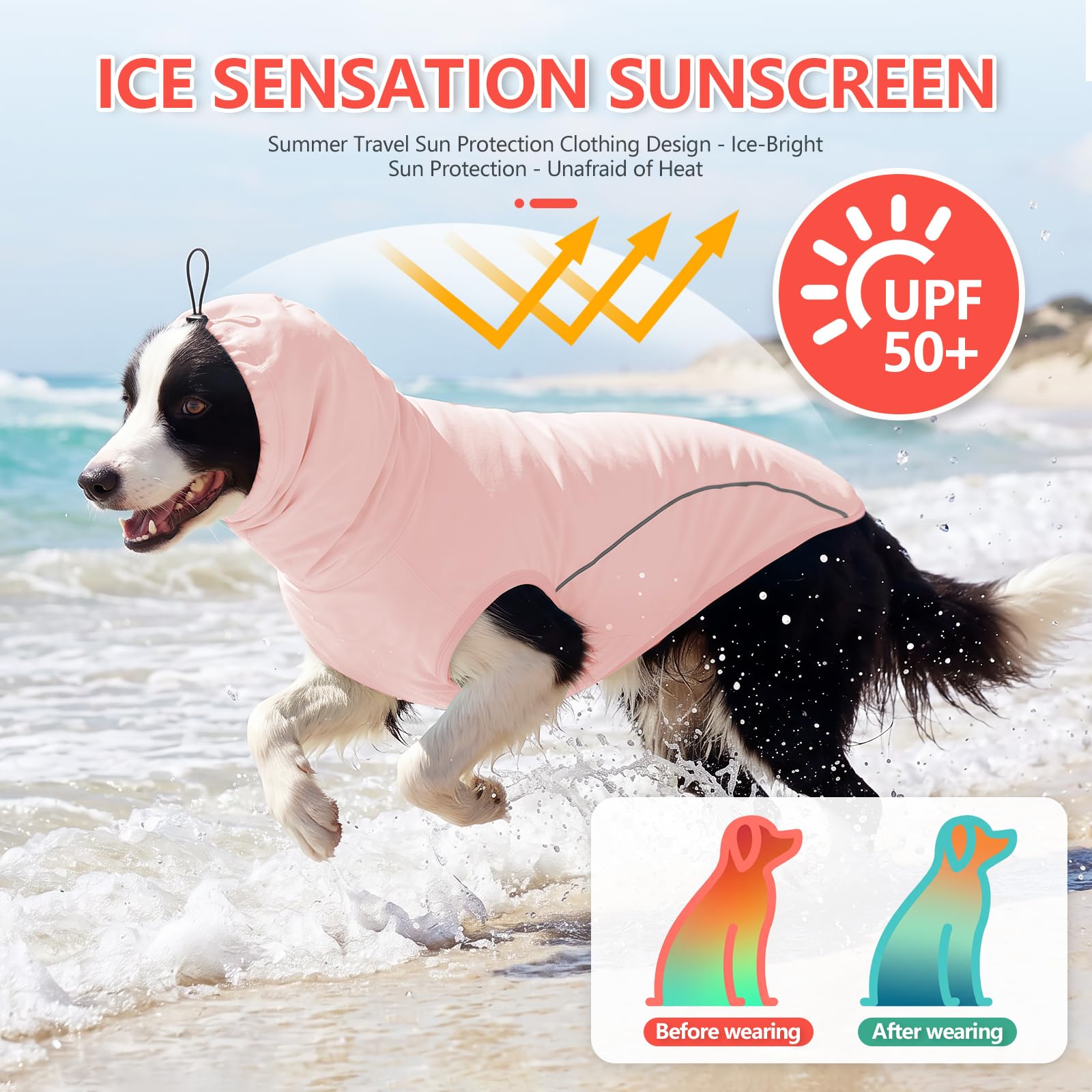 Kühlender Hunde-Kapuzenpullover, atmungsaktiv, Eisseide, Sommerweste mit verstellbarem Hals, reflektierenden Streifen und Beingurten, leichtes Haustier-Shirt für kleine, mittelgroße und große