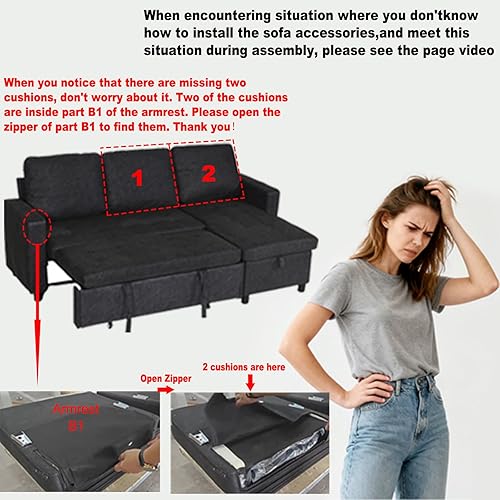 Miniatura 5 de FHFO Sofá cama extraíble, sofá cama convertible con cama de almacenamiento, sofá pequeño en forma de L para espacios pequeños, sofá cama extraíble 3