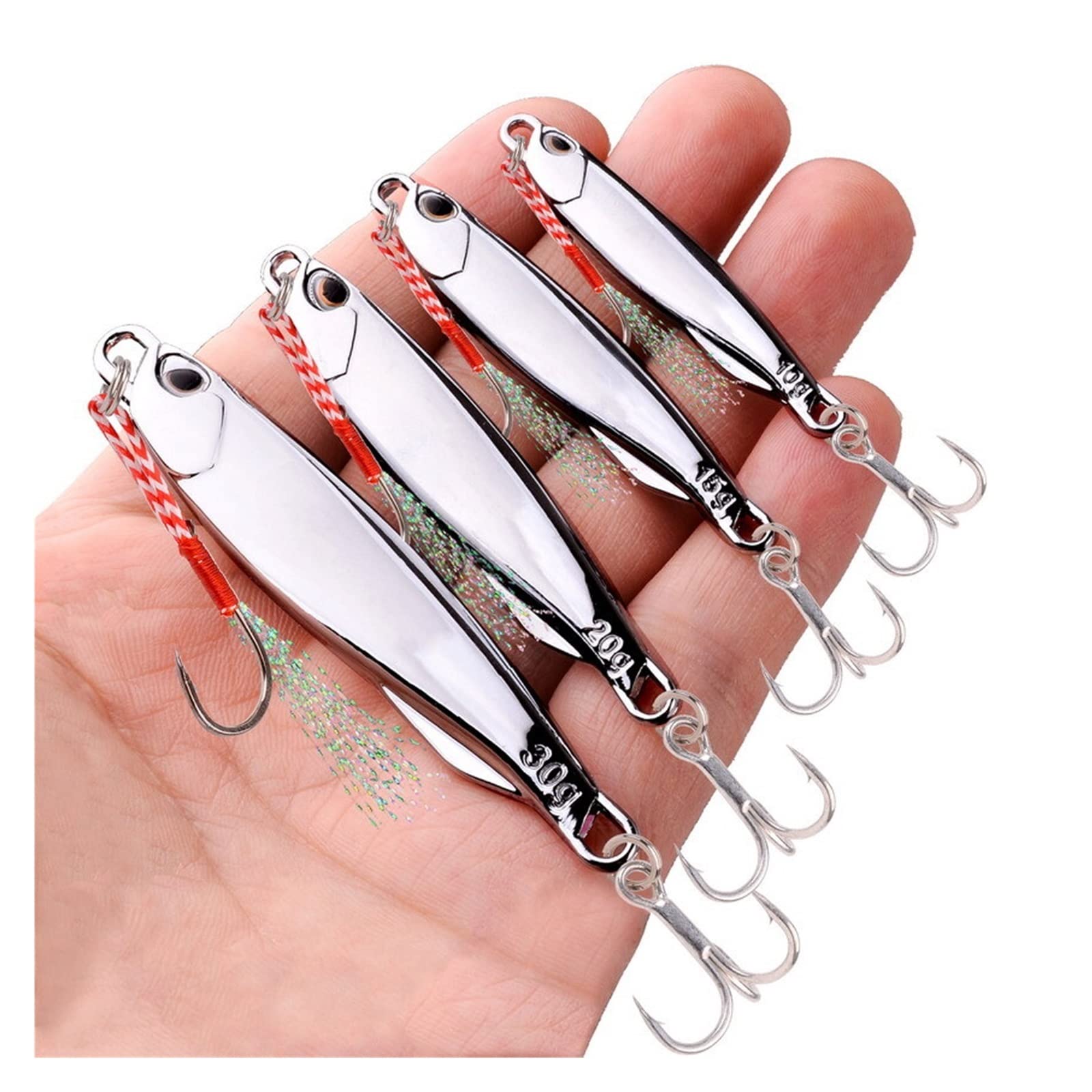 XILILHC Lote De 10 Cucharas De Metal Fundido, 10g, 15g, 20g, 30g, 40g | Juego de señuelos con anzuelo, señuelo de pesca de lubina, cebo Artificial