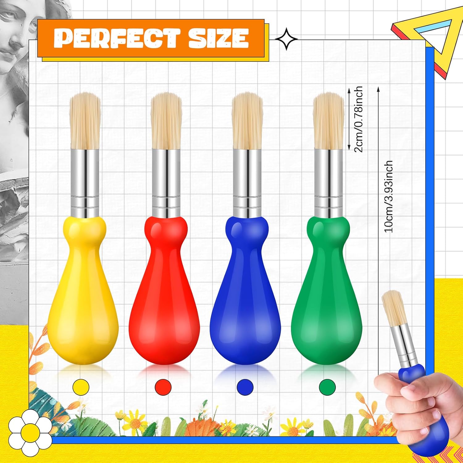 Frienda 36 Pcs Chubby Paint Brushes for Kids Bulk Toddler Paint Brushes with Colorful Handle Washable Easy Grip Clean Vegan Bristles for Baby Preschool Watercolor Painting Art Supplies Craft Projects