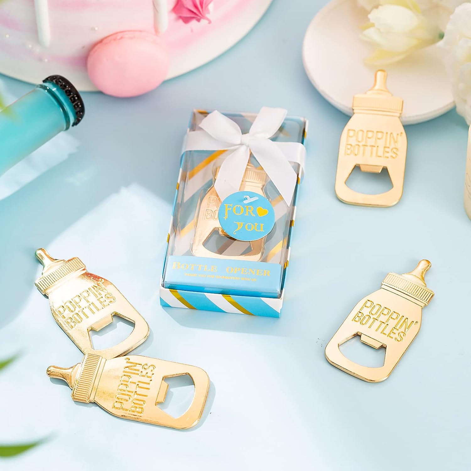 24 Baby Bottle Opener Baby Shower Favorites, Gifts, Decorations, or Souvenir Guest Gift Boxes, Poppin Designed for Boys (24 Pack Blue) image 4