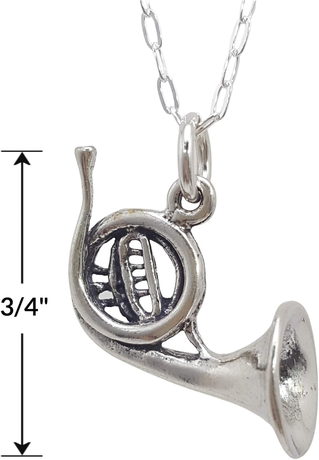 EnCharmed Sterling Silver French Horn Musical Instrument 3D Charm Necklace, 18" - Image 3