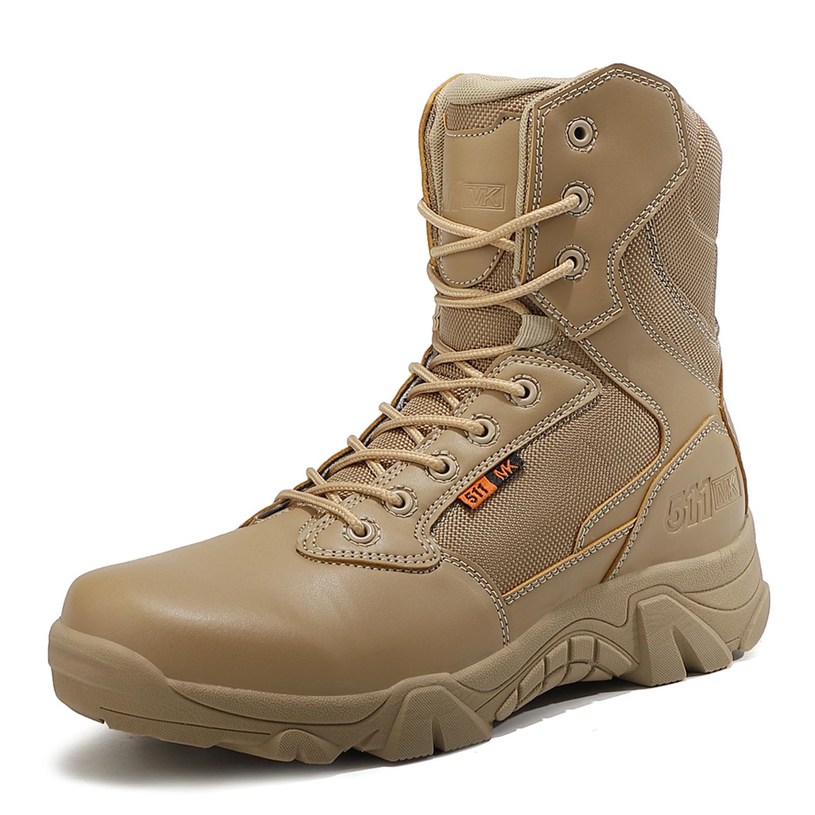 BLBK Stivali militari da uomo, impermeabili, deserto, combat patrol, tattici, con chiusura lampo, in pelle, per escursioni, alpinismo, fuoristrada, pesca, caccia,