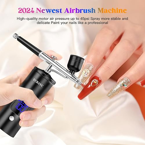 Miniatura 3 de Kit de aerógrafo con compresor 48PSI de alta presión, juego de cepillos de aire sin obstrucciones, recargable con boquilla de 0.012 in y cepillo de