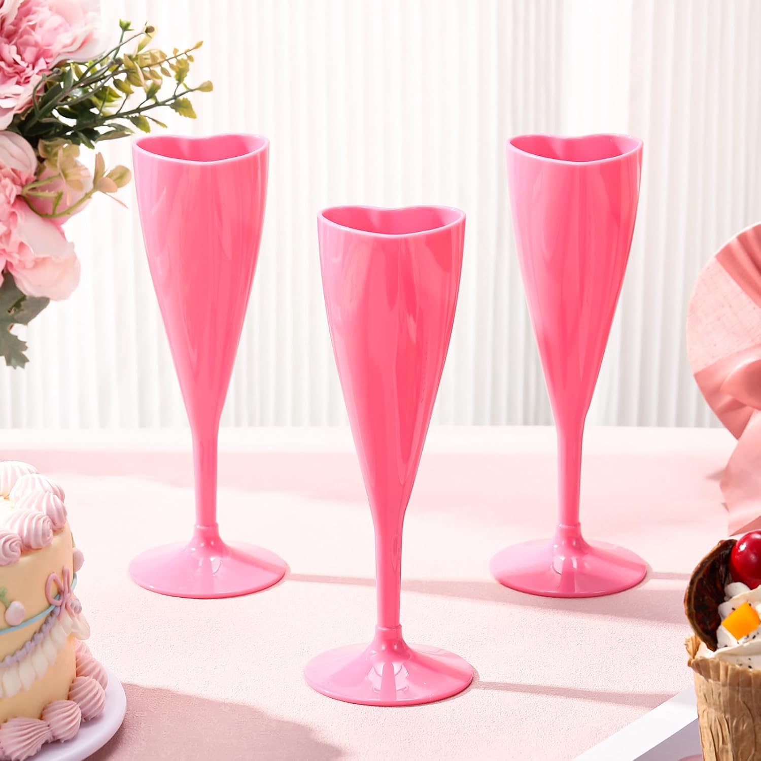 24 Pcs Valentines Day Heart Shaped Champagne Flutes Plastic Goblet Cups 4.4oz Disposable Toasting Glasses Wine Cups for Galentine Bachelorette Wedding Bridal Shower Party(Clear,Pink) - Image 6