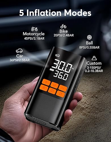Miniatura 3 de Compresor de aire portátil para inflador de neumáticos, bomba de aire eléctrica con medidor digital de presión de neumáticos, LCD digital dual,