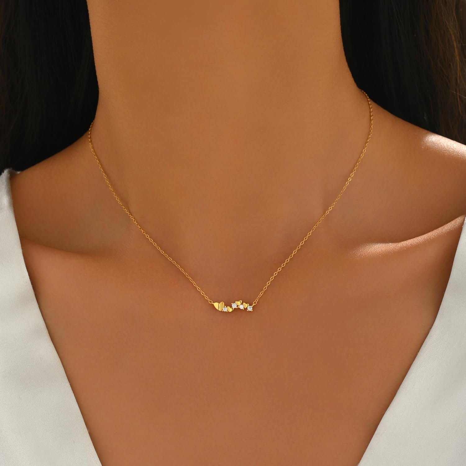 Heart Necklace for Women,925 Sterling Silver Dainty Cute Heart CZ Choker Necklaces 14K Gold Plated Cubic Zirconia Hearts Cluster Pendant Necklace for Mother Daughter Valentines Day Birthday Jewelry Gifts - Image 3