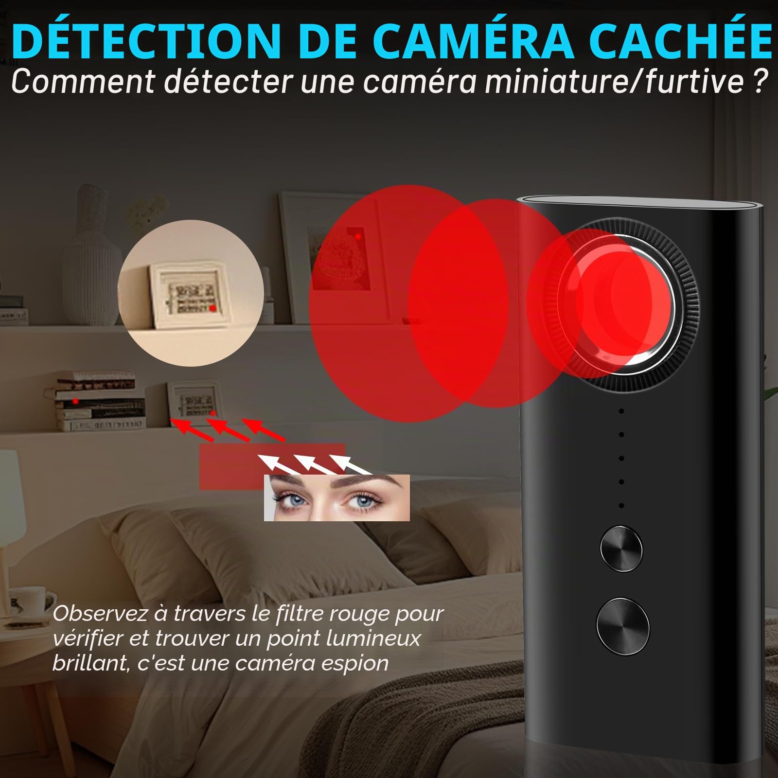 Micro Espion Détecteur, Bug Détecteur RF sans Fil, Anti-Espion Camera Espion GPS, Detecteur de Camera et Micro Espion, Détecteur de Bugs pour pour Bureau à Domicile Hôtel