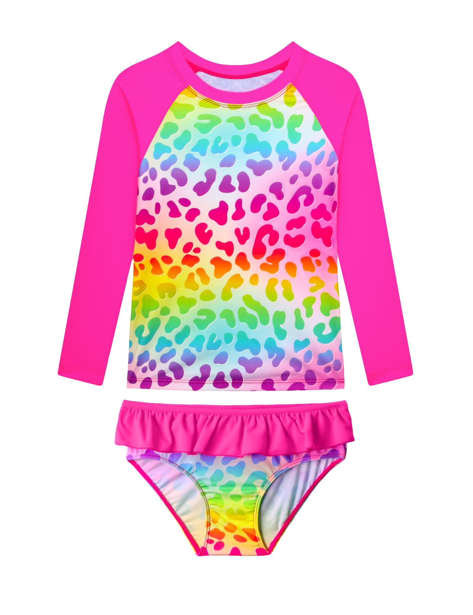 WhizBuzz Girls Rash Guard Swimsuit Long Sleeve Tankini Sets Two Pieces Bathing Suit Swimwear UPF 50+ Sun Protection