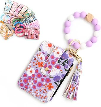 Boho Beaded Tassel Keychain Wallet,Womens Boho Beaded Wallet,Wristlet Bracelet Wrist Purse Flower Chain