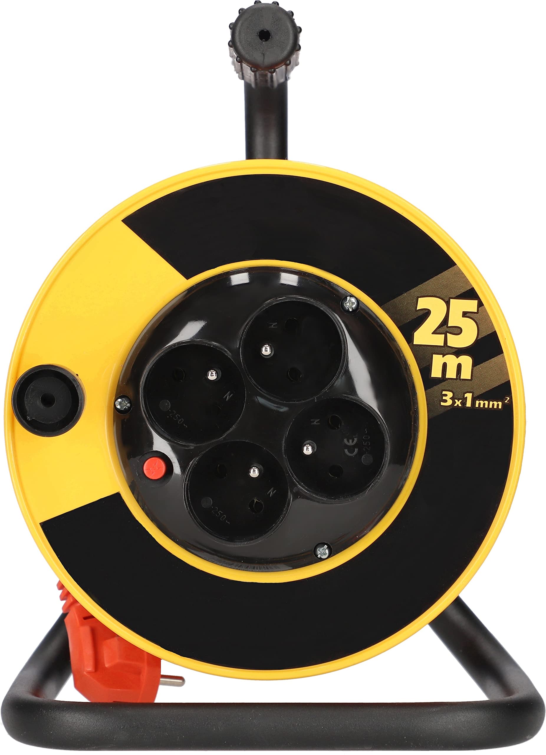 KOTARBAU® Avvolgicavo di prolunga 25 m, 3 x 1 mm2, tamburo con protezione dal calore, 4 livelli di messa a terra, utile per ogni casa, proprietà, officina, cantiere o appartamento