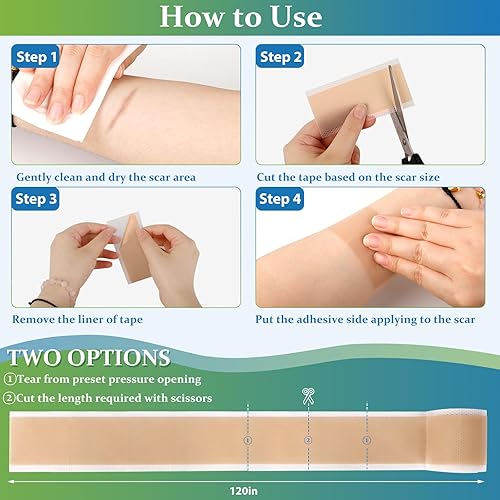 Miniatura 4 de Hojas de silicona para cicatrices, cinta de silicona de grado médico (1.6 x 120 pulgadas), tiras reutilizables para mejorar la cesárea quirúrgica,