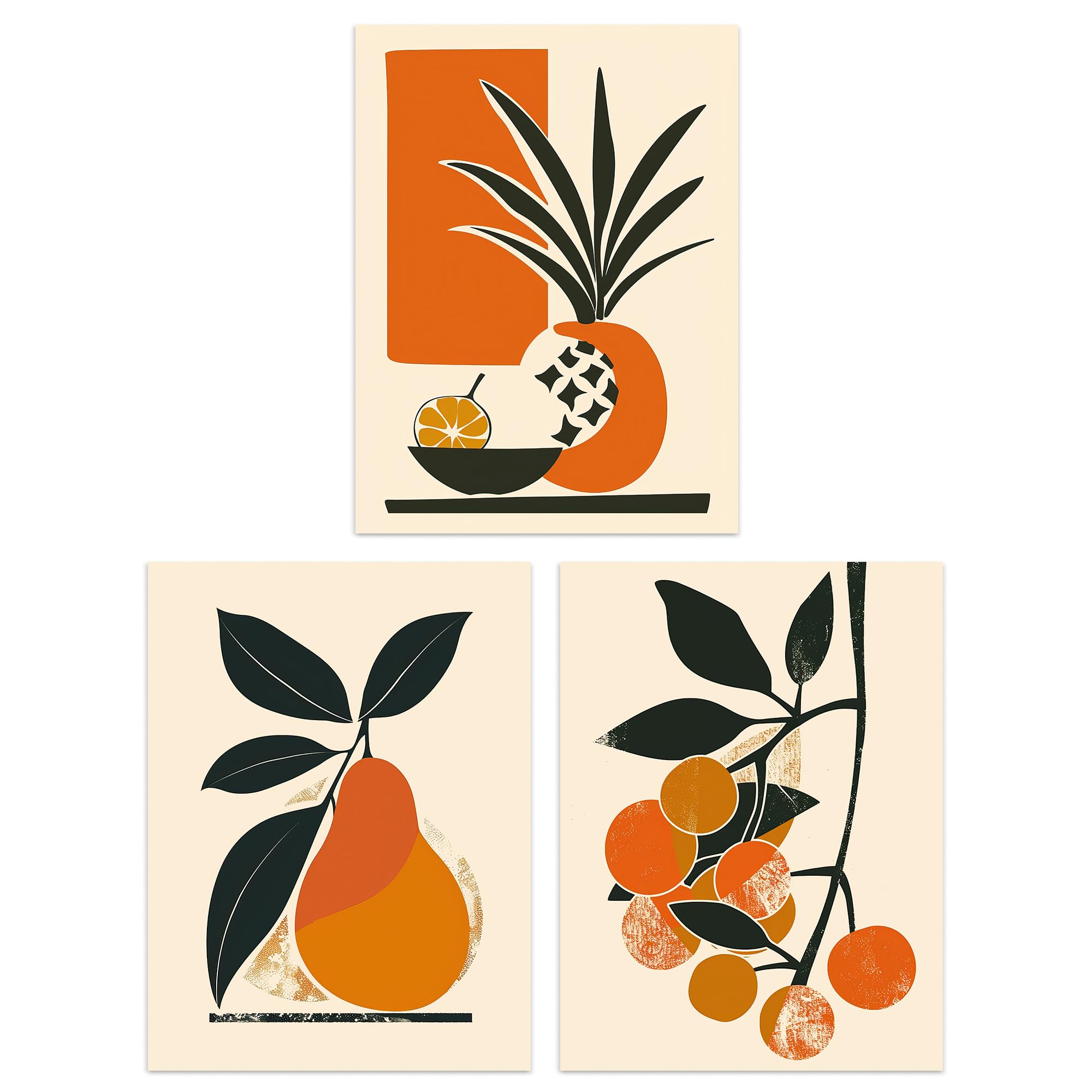 Wee Blue Coo Set of 3 Prints Summer Fruit Boho Mid Century Orange Kitchen Poster Wall Art A4