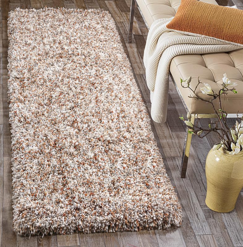 Image of FIASCO Tie Dye Shaggy Carpet Bedside Runner | 2 Inch Pile Height Back in Canvas for Bedroom, Kids Room, Guest Room Microfiber Soft Plush Fluffy Shaggy Carpet | 1.5x4 Feet Orange Ivory Mix