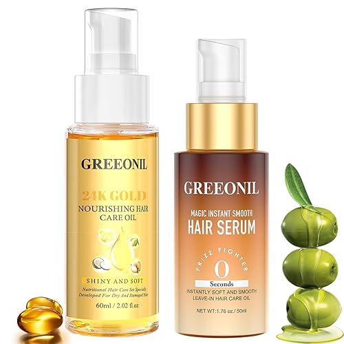 GREEONIL Hair Oil with Argan Oil, Vitamin E - Nourishing Treatment for Smooth, Frizz-Free, Shiny Hair for Women and Men with Frizzy, Damaged, Fine, or Curly Hair