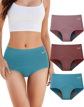 TANSTC Period Underwear for Women Heavy Flow Leakproof Panties Soft Fit Teens High Waisted Menstrual Panties Postpartum Hipster Briefs -3 Pack
