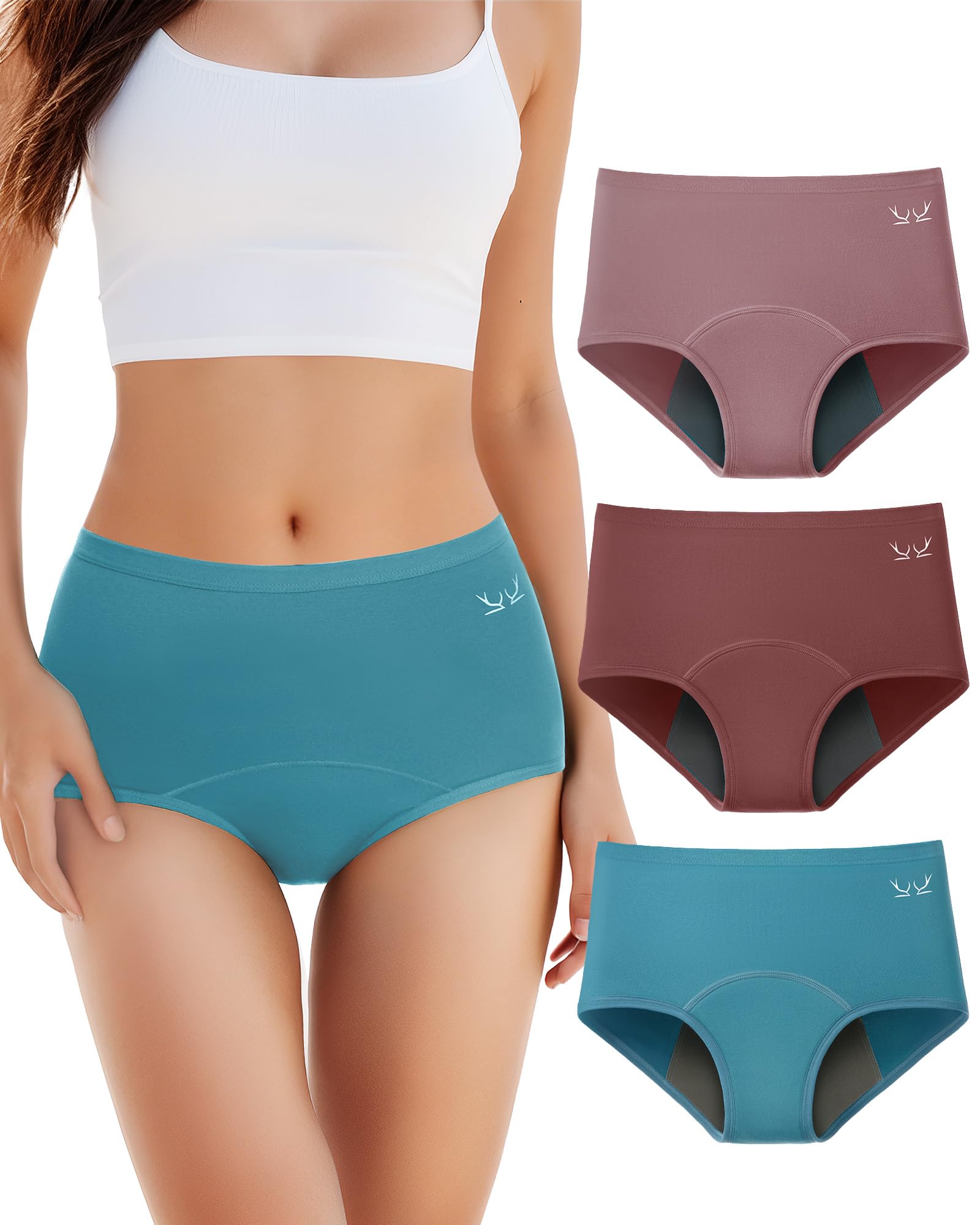 TANSTC Mutande Mestruali Donna Assorbenti, Slip Donna Cotone Ciclo Protettive Periodico Intima Mestruale Ecologico con 4 Strati Anti Perdite Lavabili, Mutande Donna Cotone, 3 Pezzi