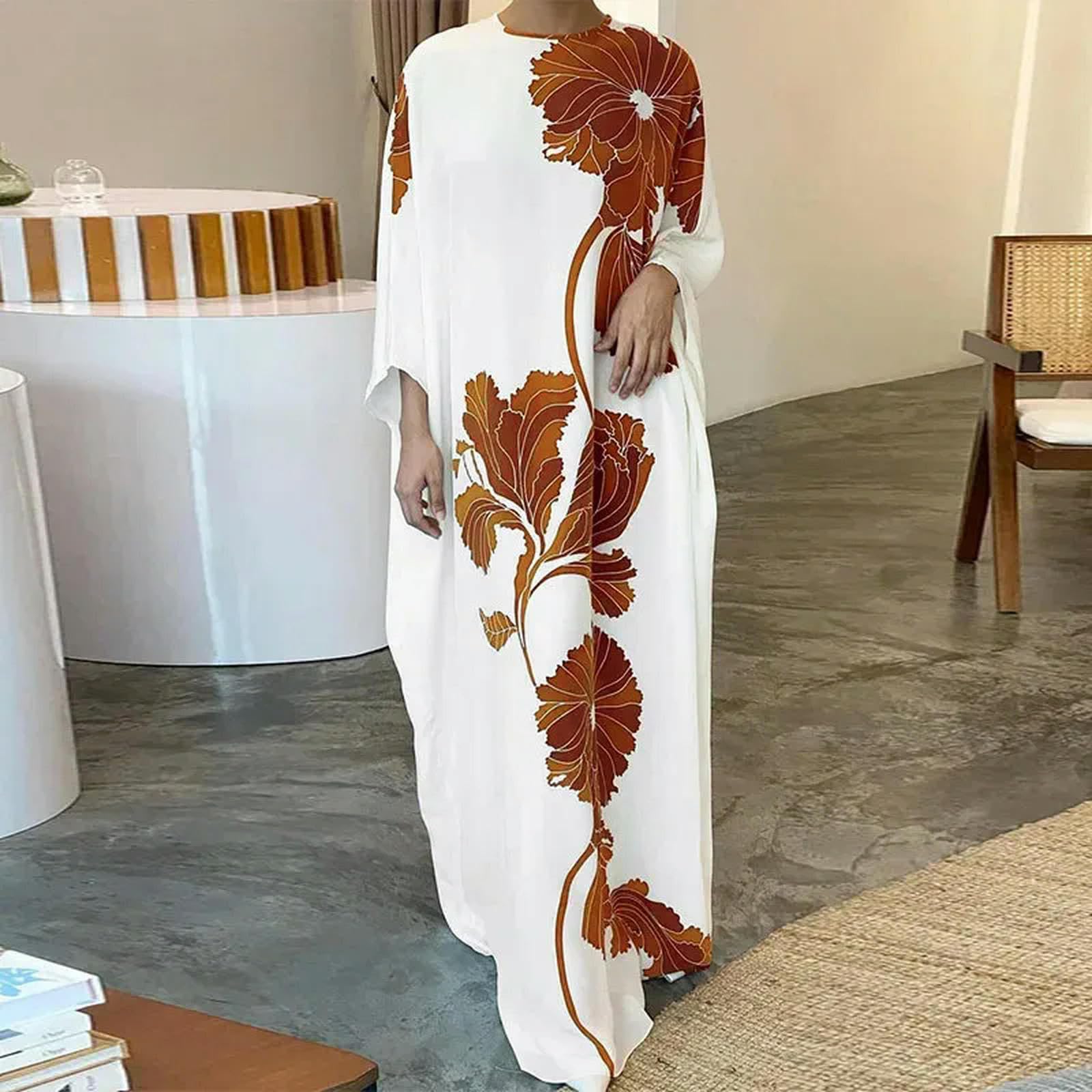 Vestido Tipo Jersey Holgado para Mujer, Vestido Largo Bohemio con Estampado Floral a la Moda Retro, Vestido Elegante de Manga Larga con Cuello Redondo para Fiesta y Oficina 2024