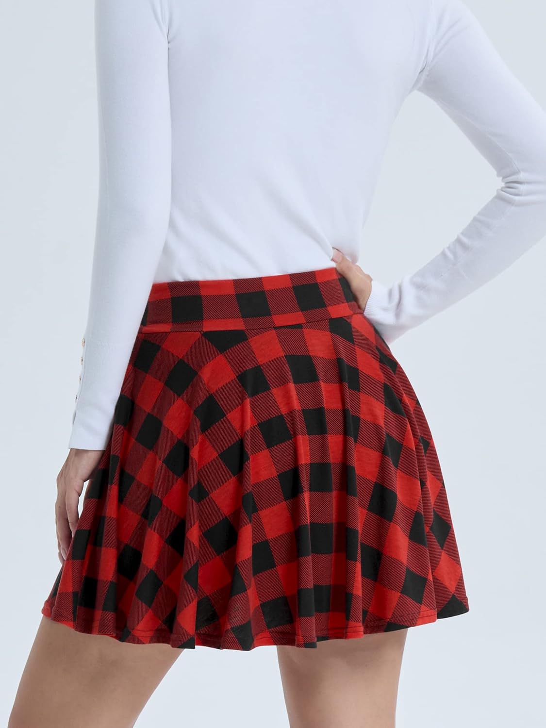 DJT Women Plaid Skirts Soft Stretchy High Waist Flared A-Line Mini Skater Skirt with Shorts - Image 4
