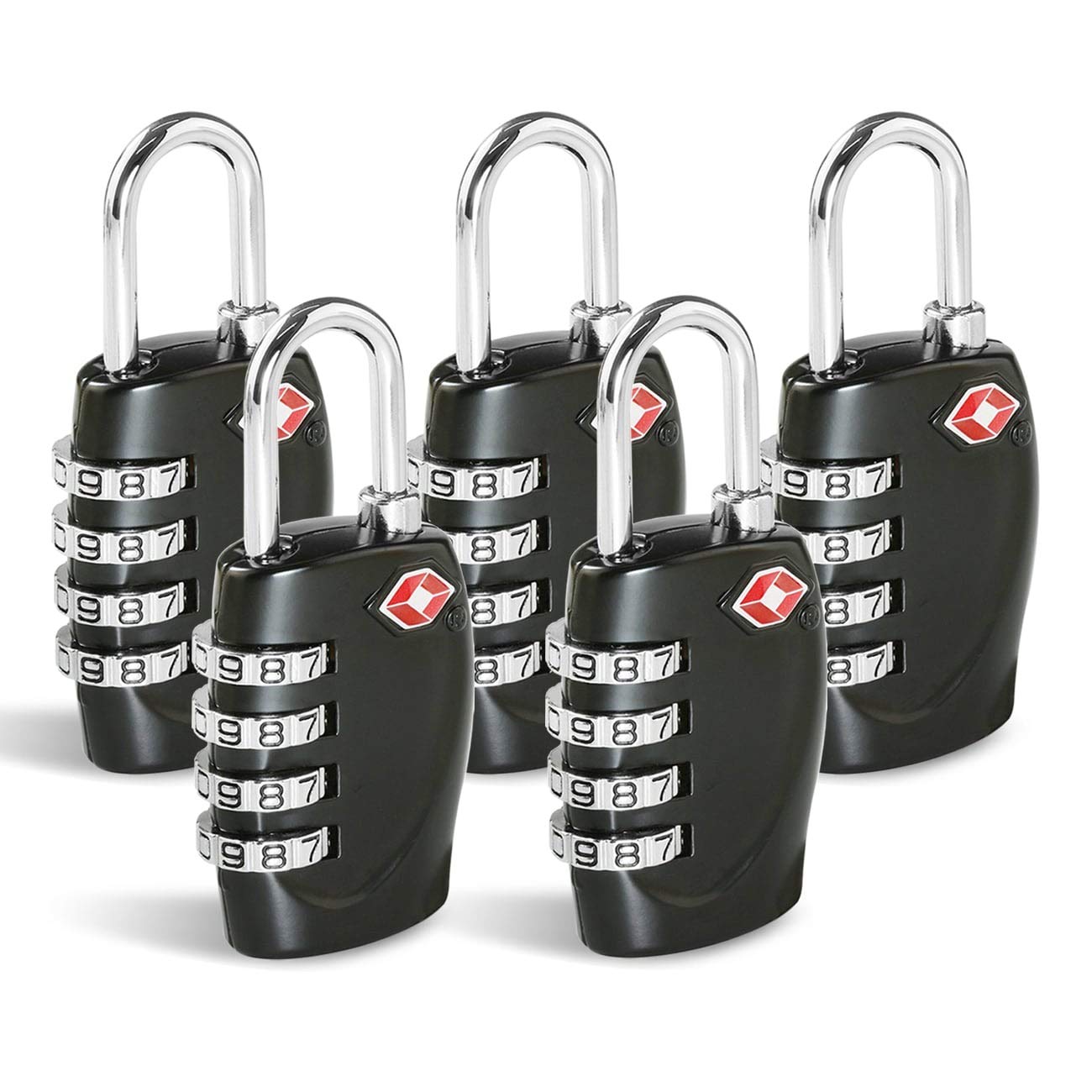 CFMOUR Suitcase Locks, TSA Approved Luggage Locks, 4-dial, Black, 5 Pcs