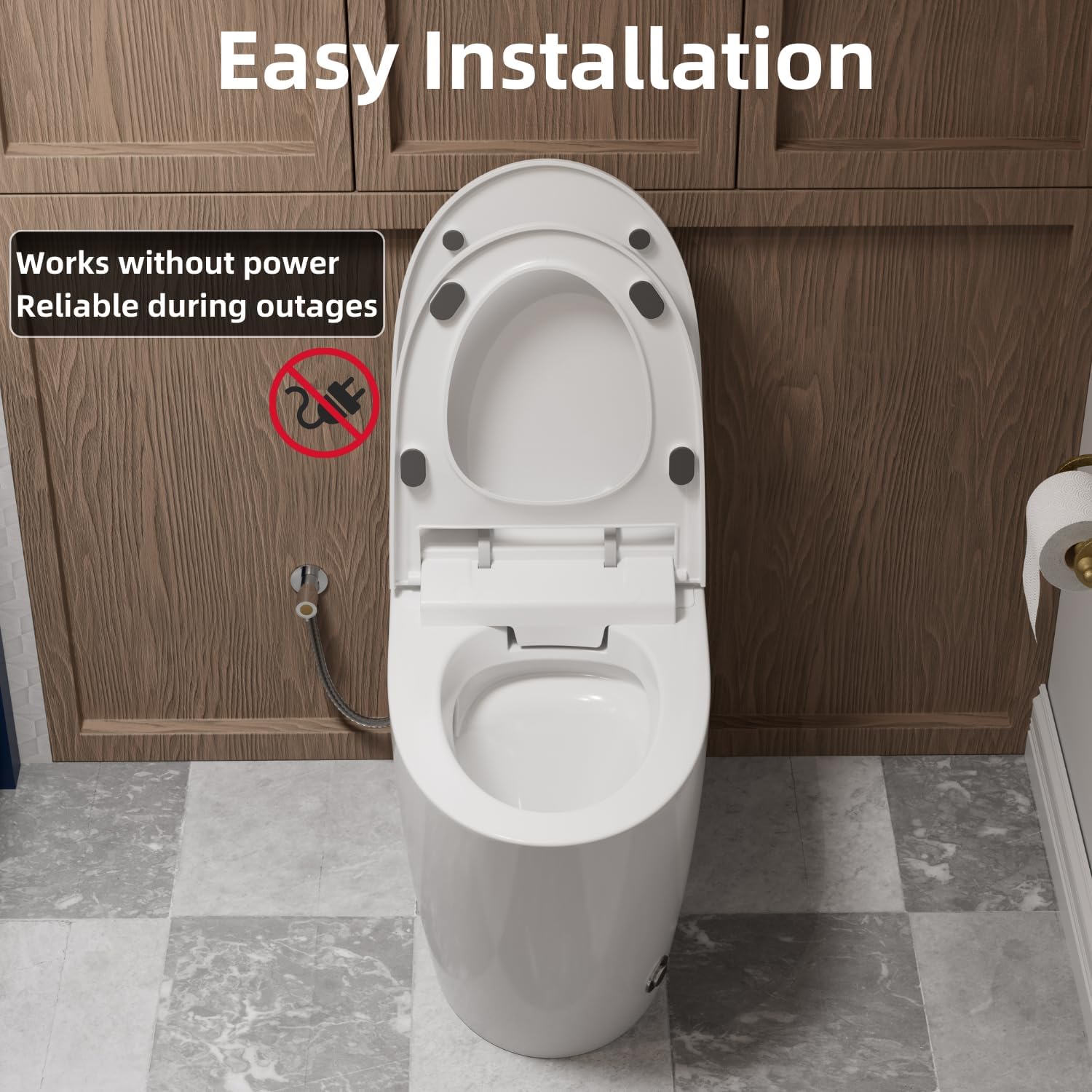 Non Electric One Piece Toilet, 1000g Map & 1.0 GPF, 17.3" ADA & Elongated Tankless Toilet for Bathroom, Powerful Air Pressure Assisted Flush System, Foot Kick Flush Included, 12" Rough in