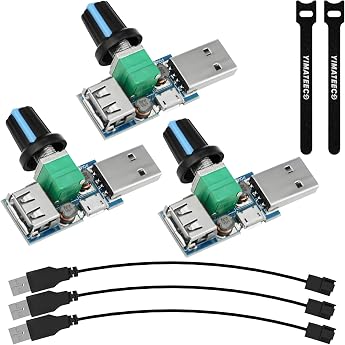 USB Fan Speed Controller 3 Pieces DC 5 V Continuous Fan Speed Controller Control Button Switch Fan Controller with USB to 4-Pin CPU Fan Adapter Cable DC 4-12 V to 2.5-7.5 V 5 W