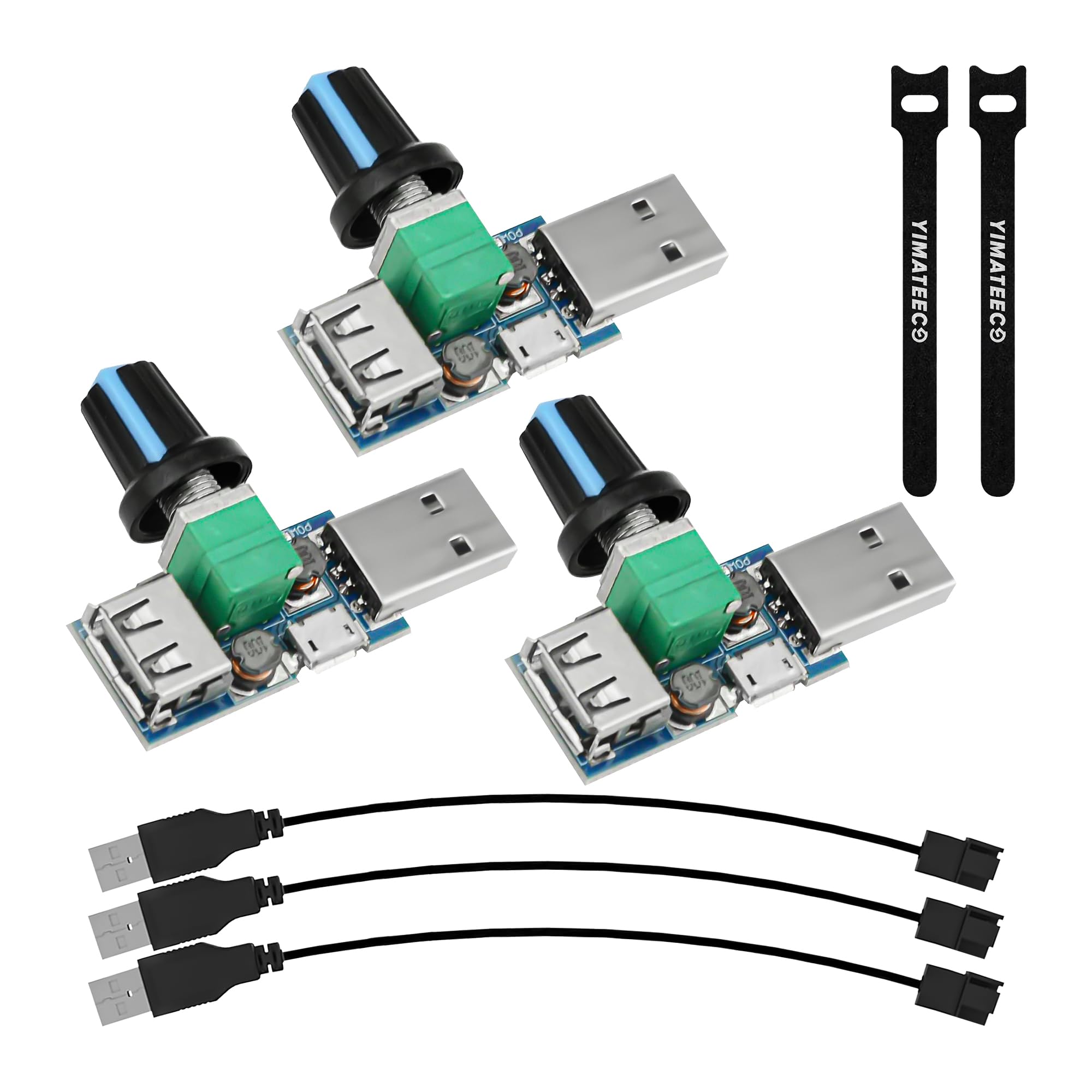 Regulator prędkości wentylatora USB, 3-pak kontroler wentylatora USB, bezstopniowa prędkość, regulator głośności powietrza z przełącznikiem, U-SB na 4-pinowy kabel adaptera procesora F-an (3