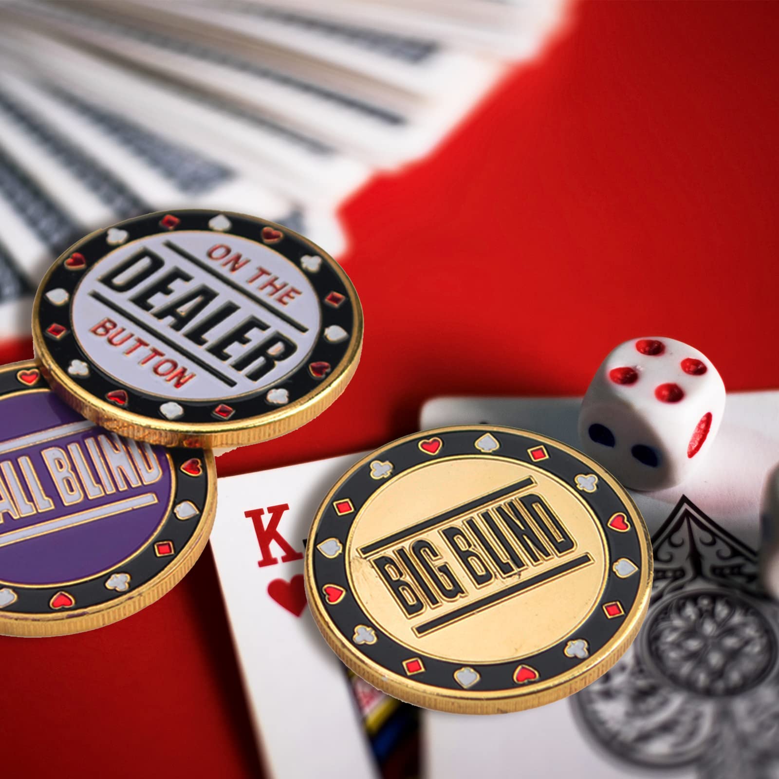 Muka Juego de 3 botones de póquer de metal fichas de póquer, botón de crupier, ciega grande y crupier para mesa de póquer de Texas Craps
