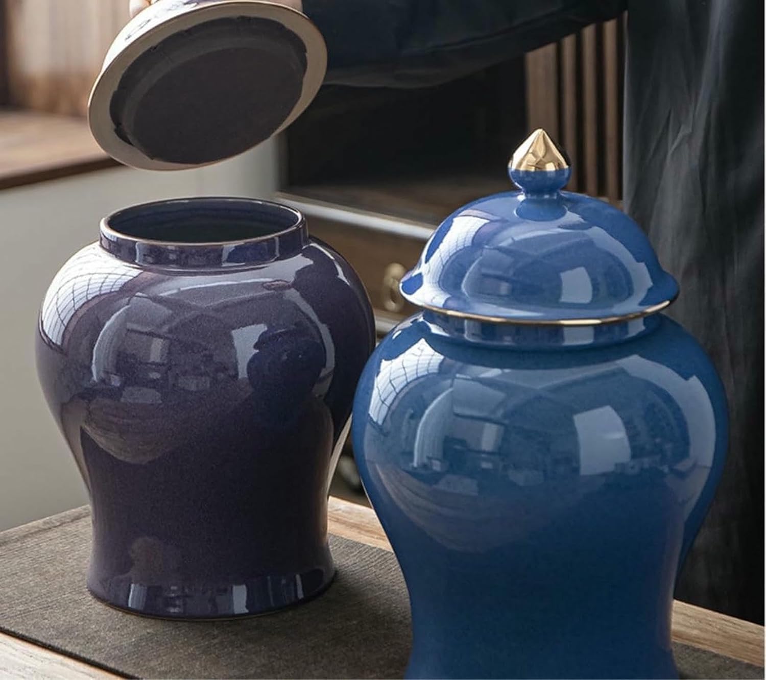 Large Ginger Jar Purple Ceramic Ginger Jar Vase with Lid Traditional Chinese Decorative Porcelain Jars Temple Jar Flower Vases Decorative Jar (Color : Blue, Size : 32.5 * 20.5cm)