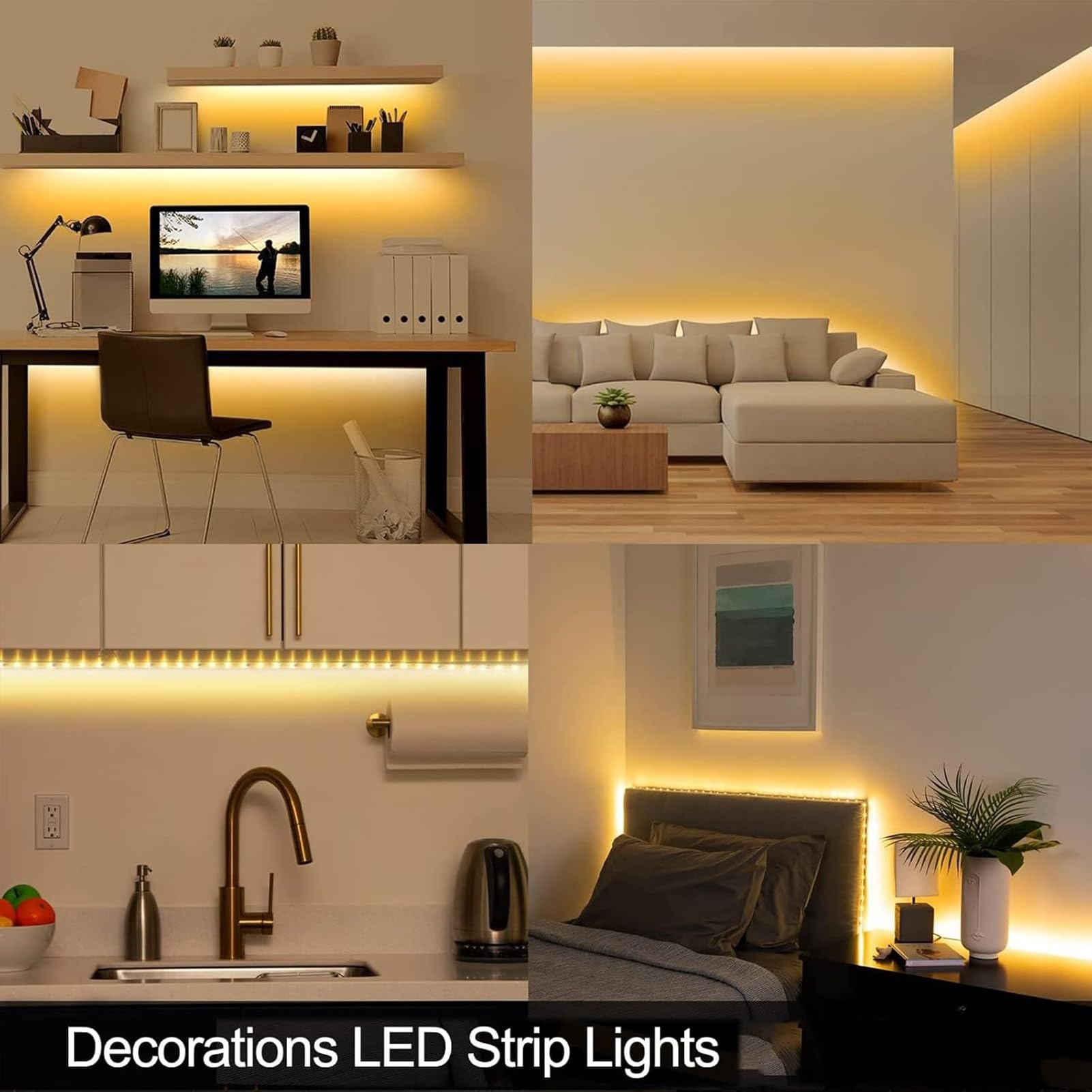 Strisce Luminose A LED Alimentate A Batteria Con Telecomando, Bianco Caldo, Dimmerabili, Autoadesive, Tagliabili, Impermeabili, Per TV, Cucina, Armadi, Camera Da Letto(Warmes Licht,10M(600LEDS))