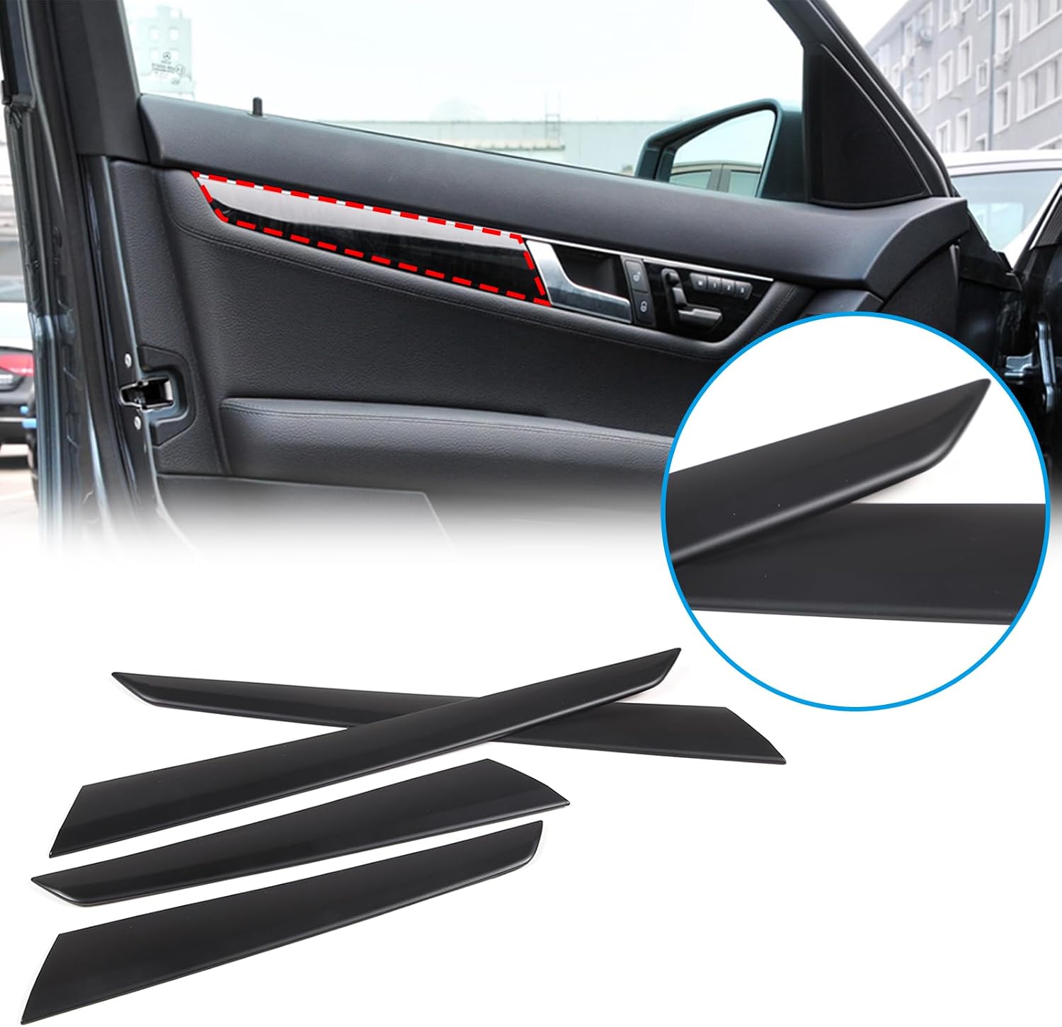 4PCS Door Panel Decor Trim Cover Compatible with Mercedes Benz C Class W204 2008-2013 Inner Door Panel Armrest Cover Decoration Sticker Interior Accessories (Matte Black)